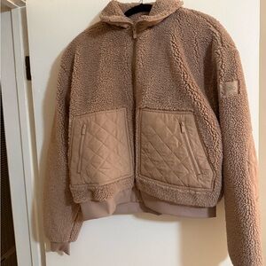 ALO Yoga Cozy Sherpa Edge Bomber Jacket in Taupe Beige